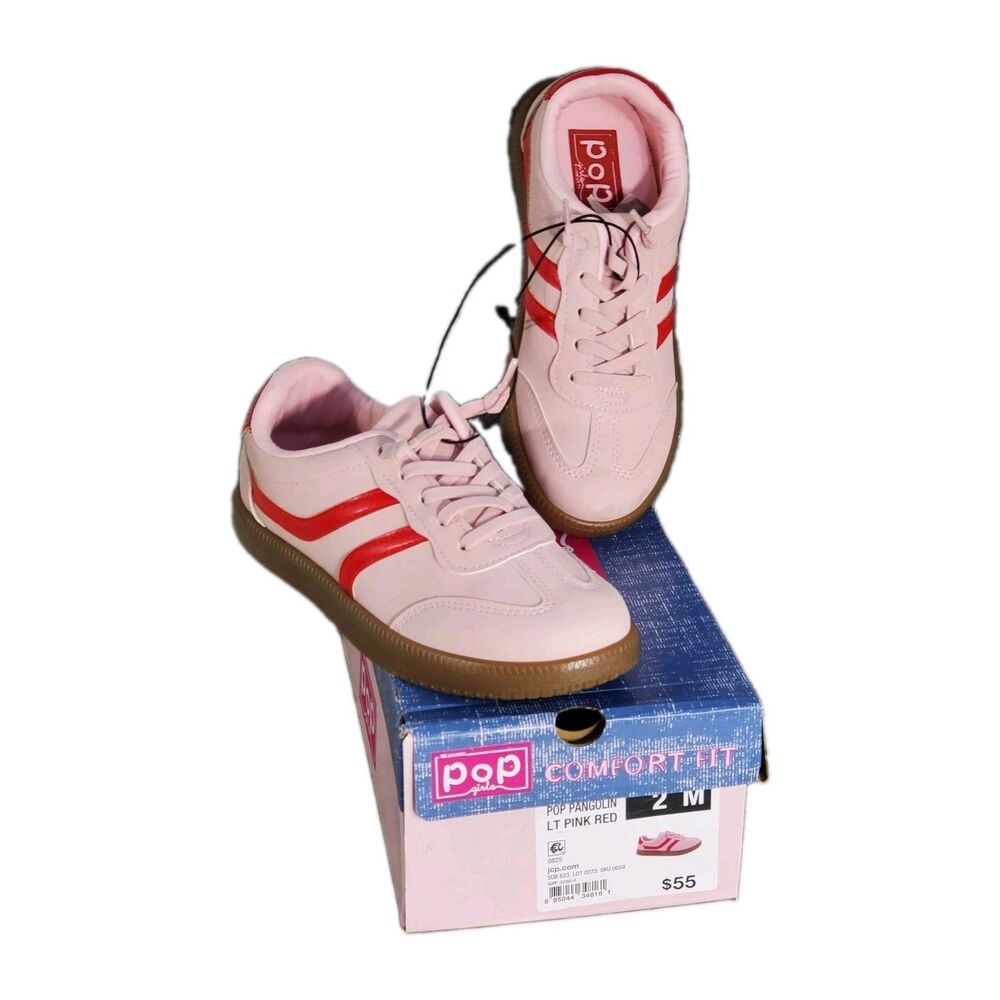 New Pop Pangolin Little Big Kid Girls Sneakers Shoes 2m Lt Pink Red Comfort Fit